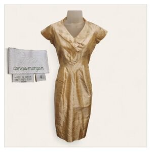 DONNA MORGAN Vintage 90s 100% Silk Gold Champagne Sheath Dress Size 4 Small